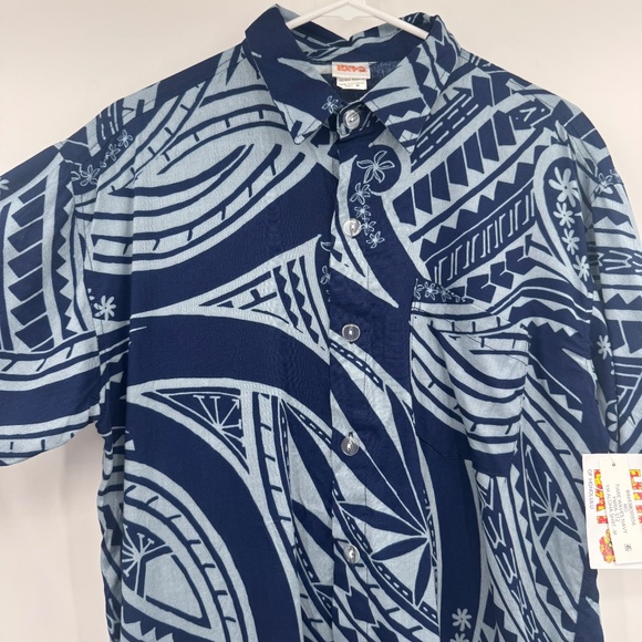 Hula Bay Hawaiian Shirt Men Medium NEW Blue Button Up Short Sleeve Rayon Tribal - Picture 3 of 11